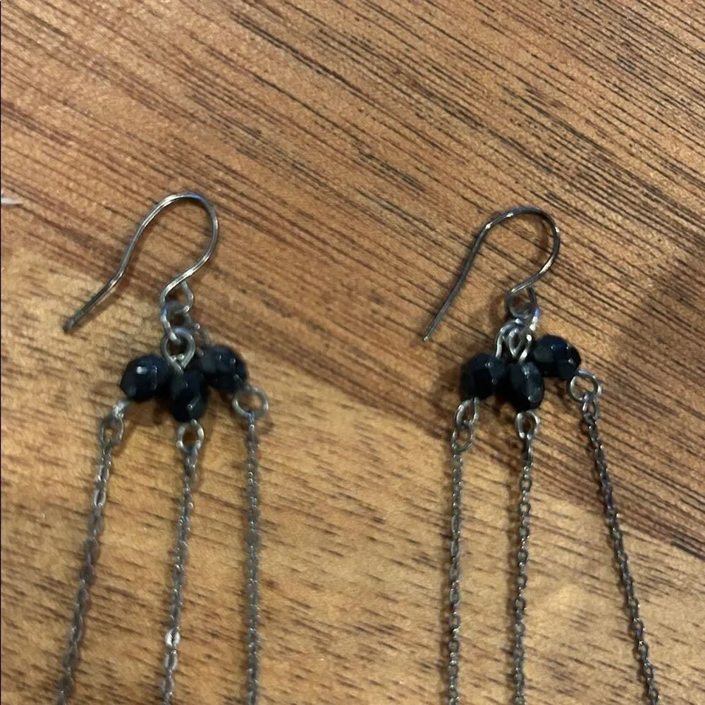 Cross Long Fringe Chains Dangle Earrings Vintage Vibe Boho Gothic Chic Black